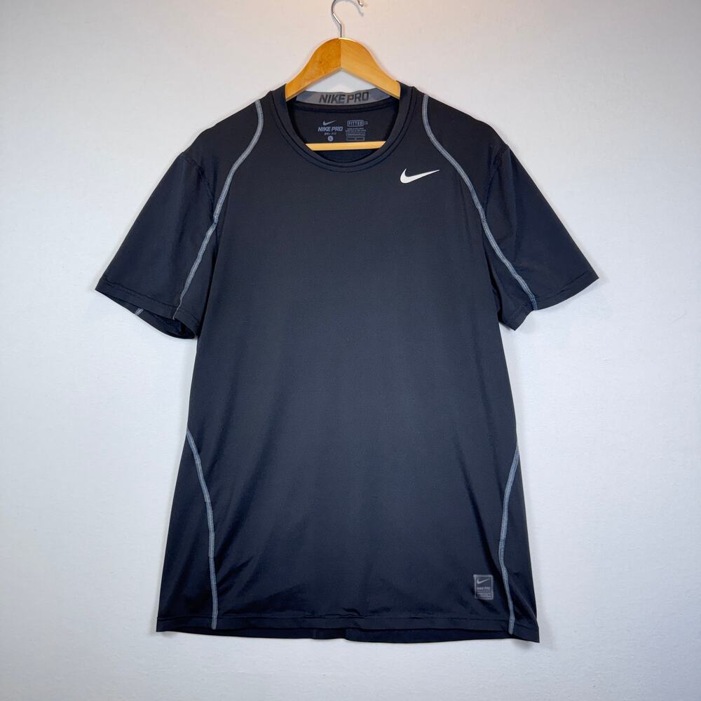 Nike Pro Mens Large Dri-FIT Fitted Black Training Shirt Mesh Back Gym Golf Tee